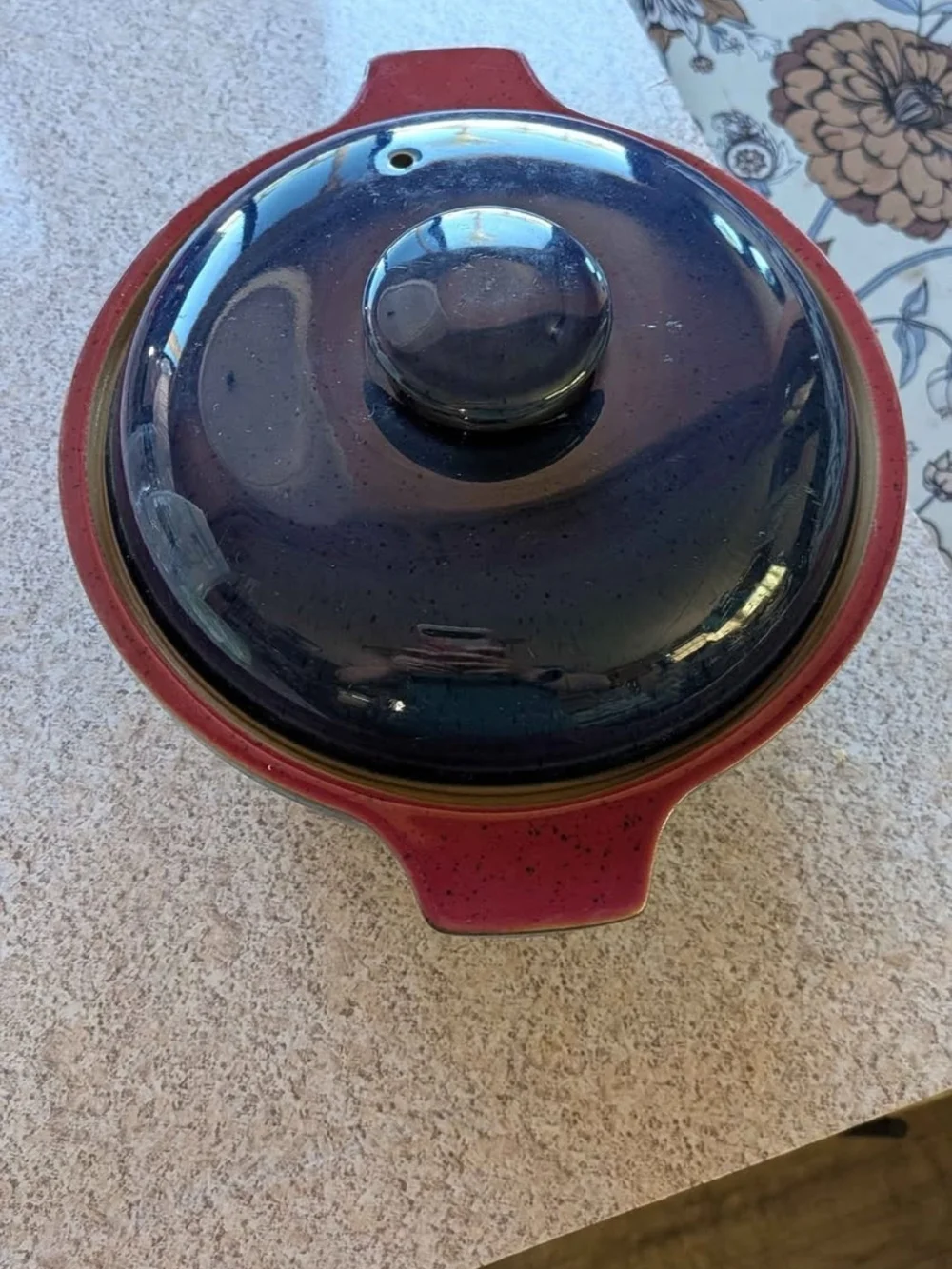 Vintage Denby England Classic Lidded Casserole Dish Harlequin Blue & Pink/Berry
